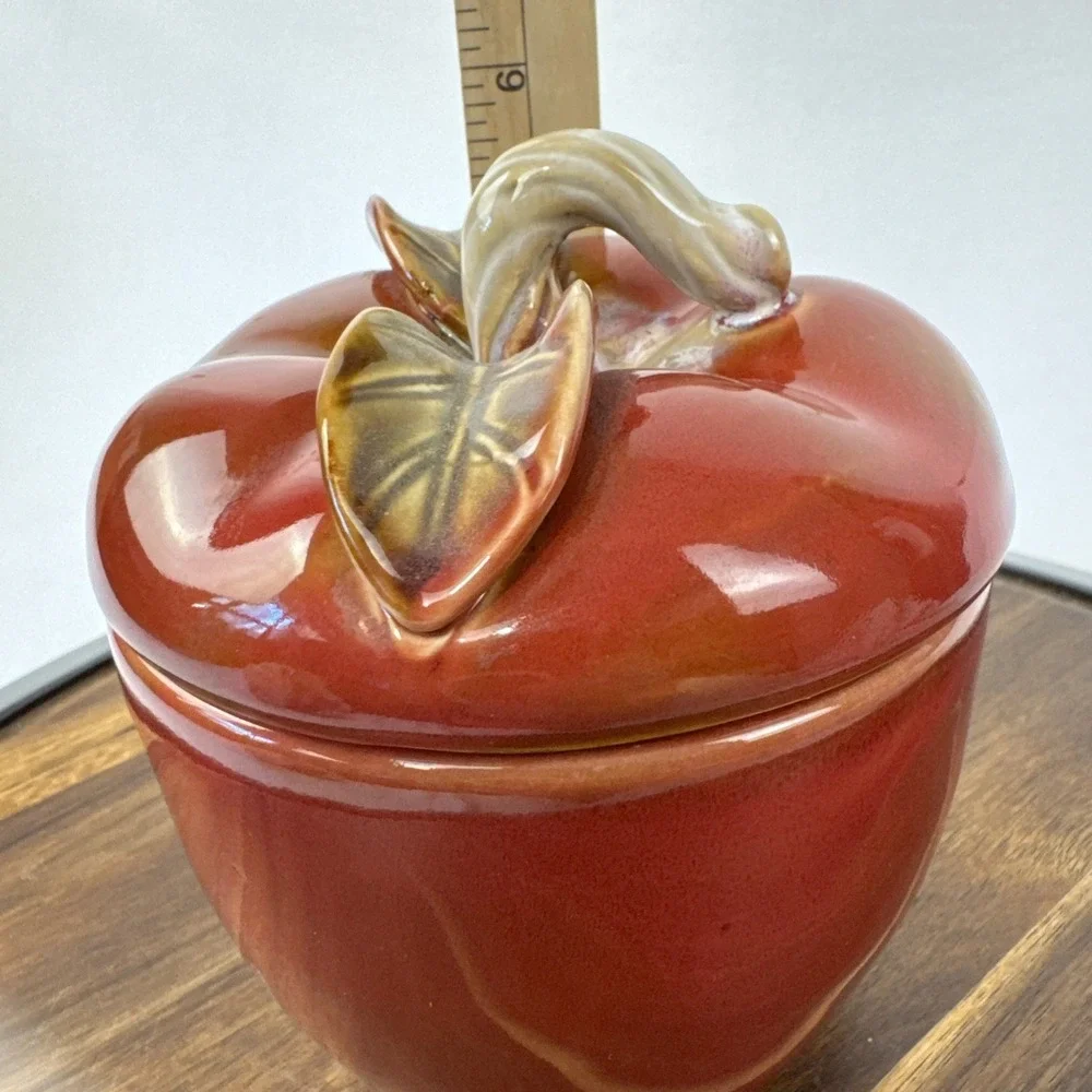 The Mercantile Apple Canister Small‎ Red Ceramic Kitchen Storage Jar Decor